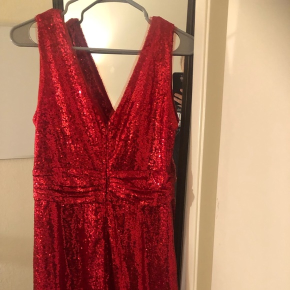 Kate Kasin formal red sequin dress 16inch PTP, 47 inch long, Size 10 - Picture 8 of 11
